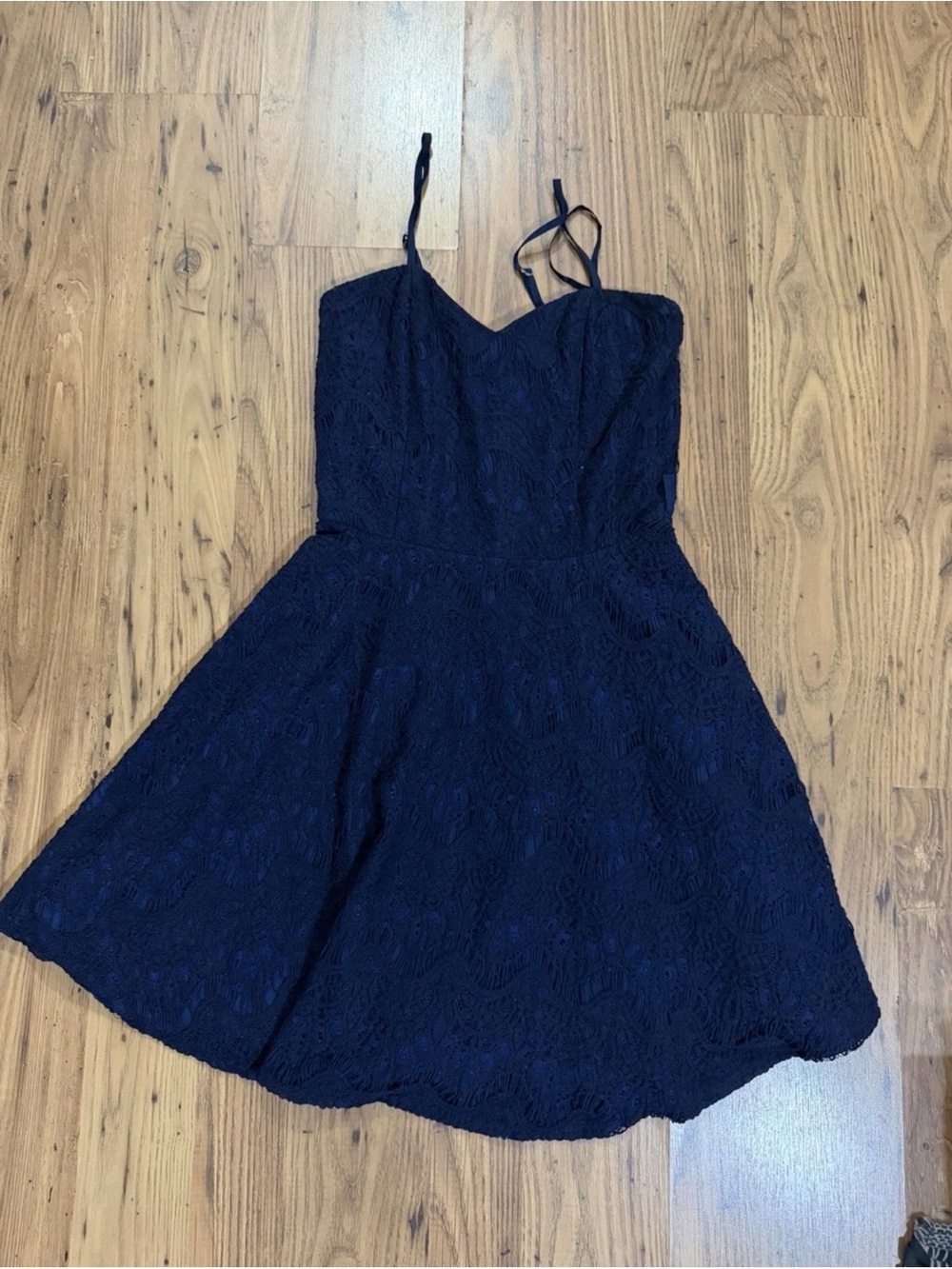 YA Los Angeles Navy Blue Lace Sweetheart Fit & Flare Mini Dress Size M